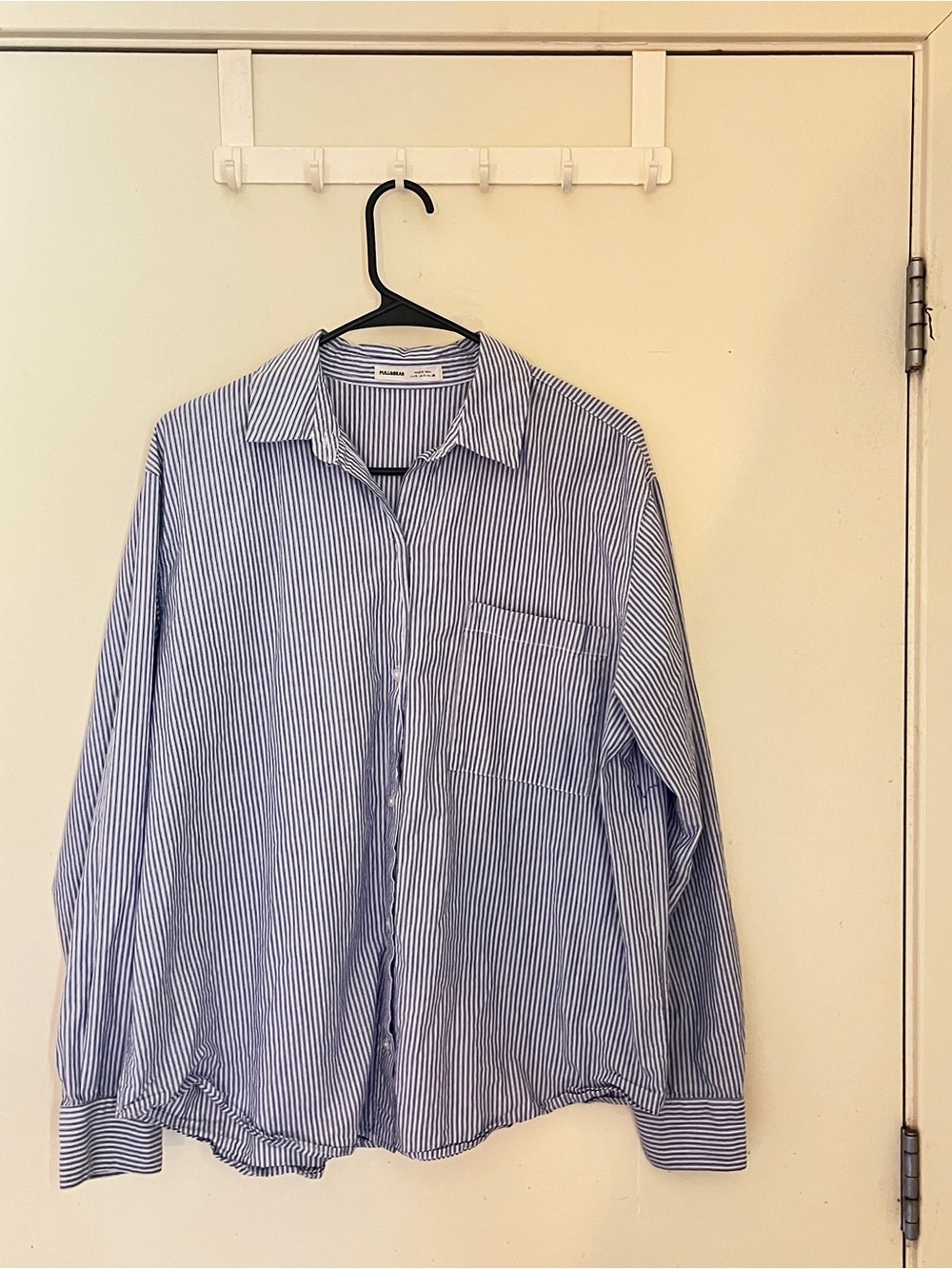 Pull&Bear White and Blue Striped Shirt